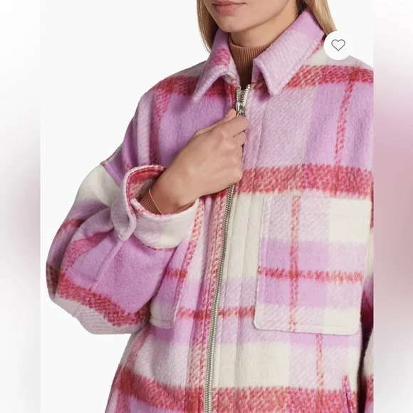 NWT Ena Pelly Lined Ophelia Wool Shacket in Spiced Coral Check, oversized size 8 - Picture 5 of 15